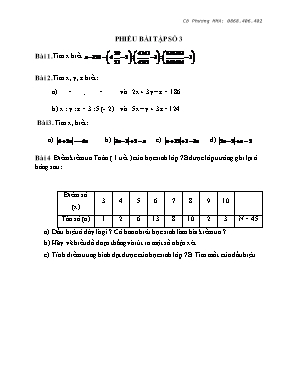 Phiếu bài tập số 3 - Môn Đại số Lớp 7 - Phương Mai
